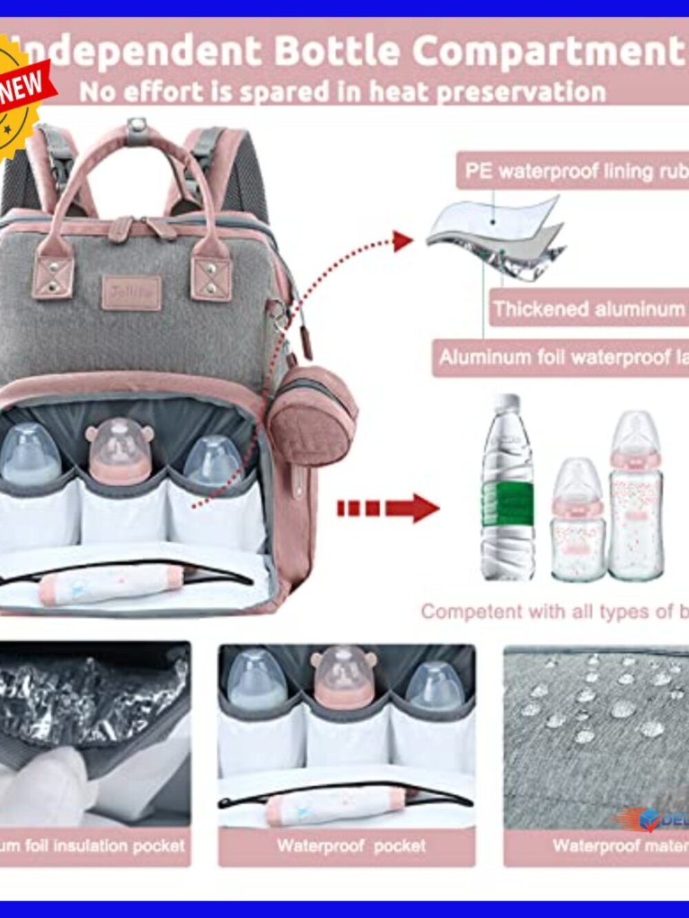 Large Capacity Diaper Backpack with Changing Station USB Port Waterproof - Picture 3 of 6